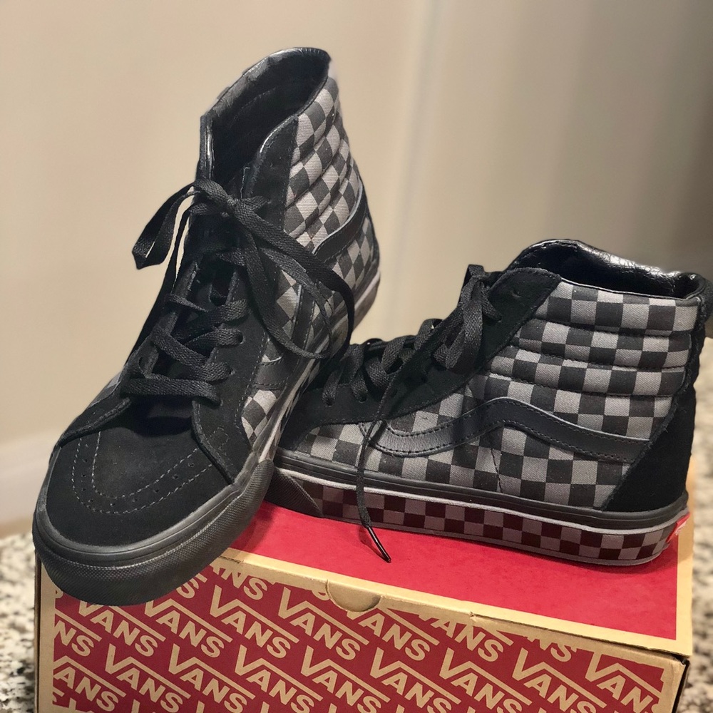 Vans Sk8-Hi Reissue Blk & Pewter Check Skate Shoes